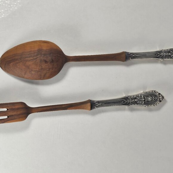 Antique Rose Point by Wallace Sterling Silver Two Piece Salad Serving Set - Picture 7 of 13